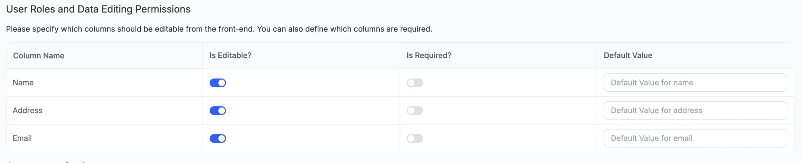 Editing Column Options