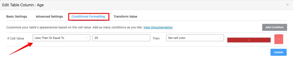 Add numeric value condition