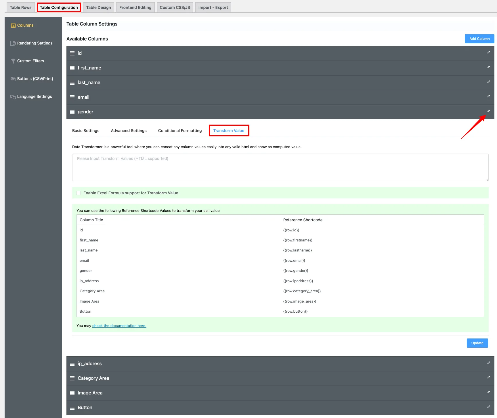 transform value in ninja tables