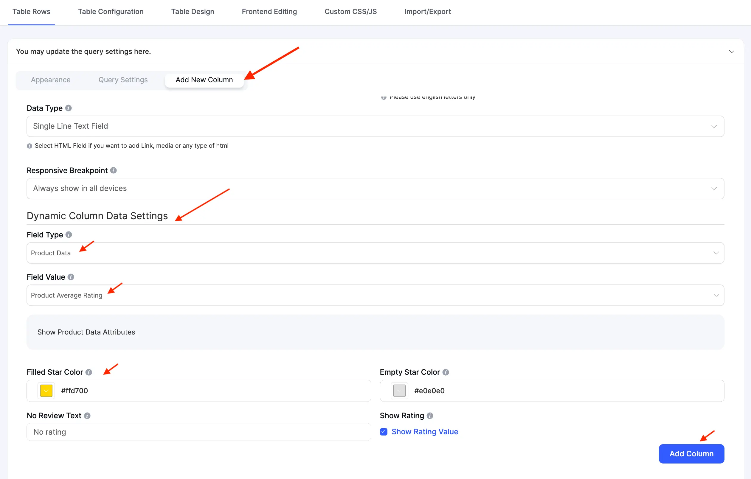 WooCommerce product average rating column