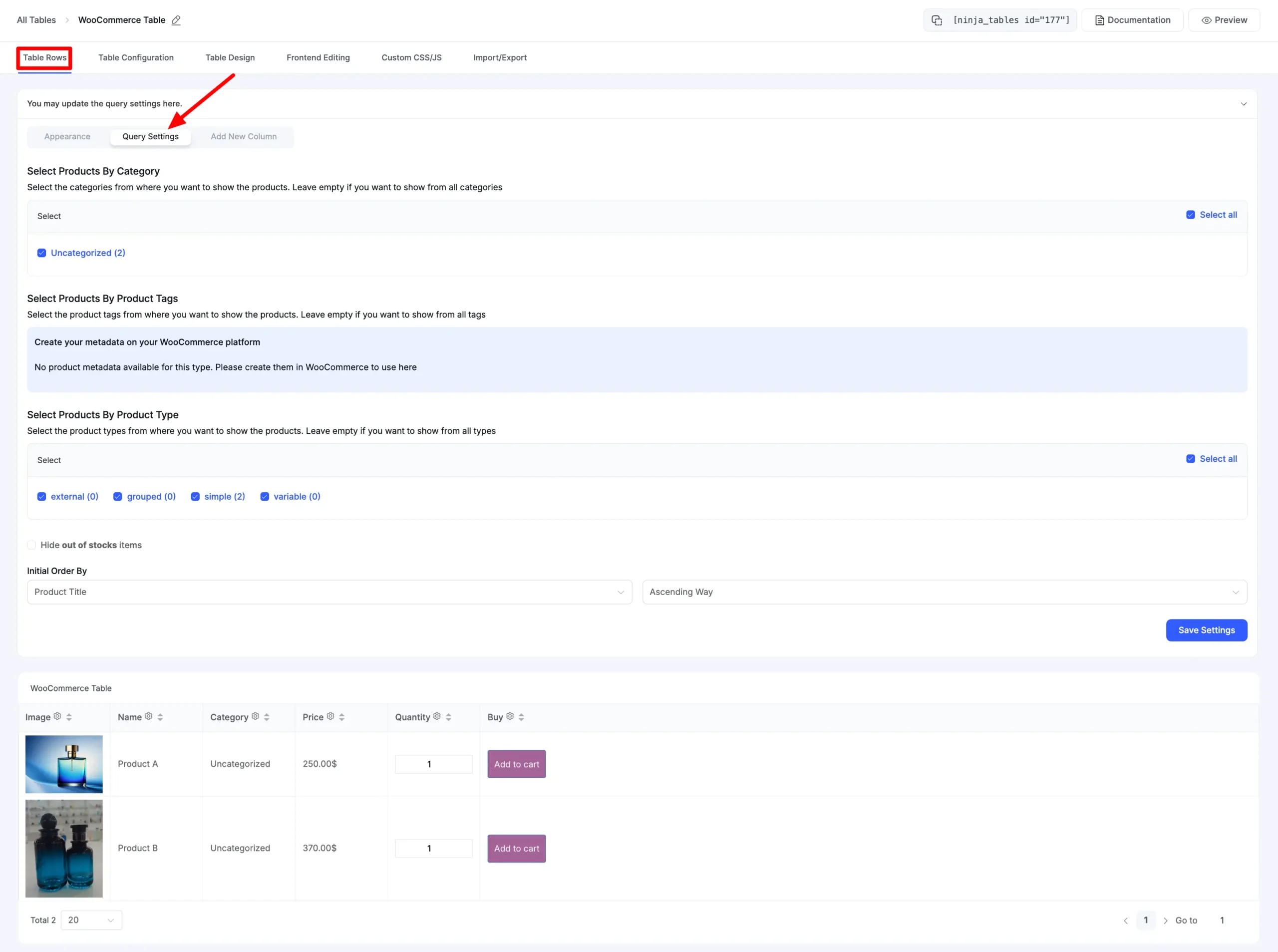 Query Settings