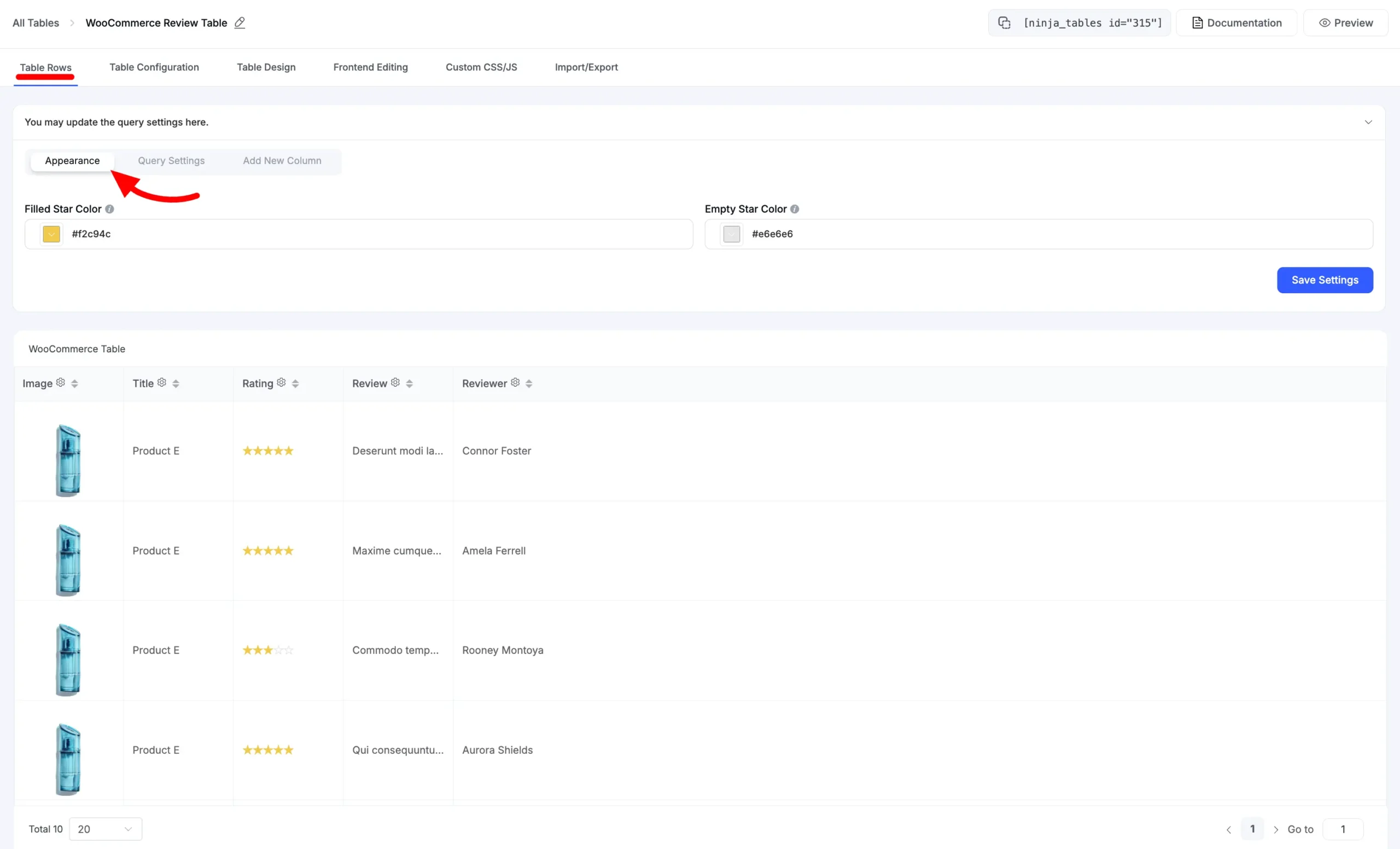 WooCommerce review query settings