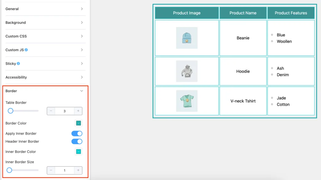 drag and drop table border