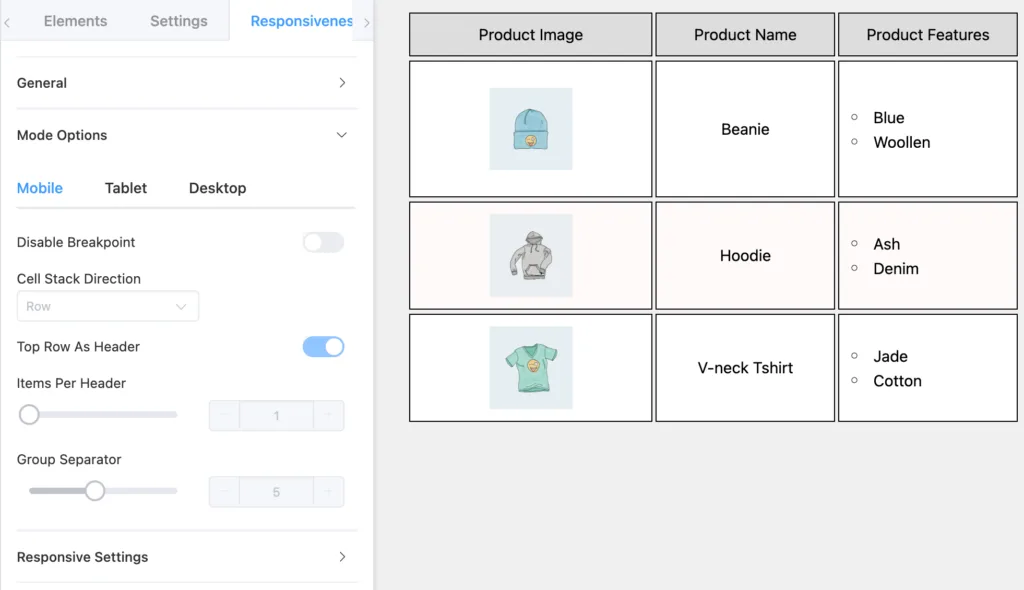 Enable table responsiveness on mobile