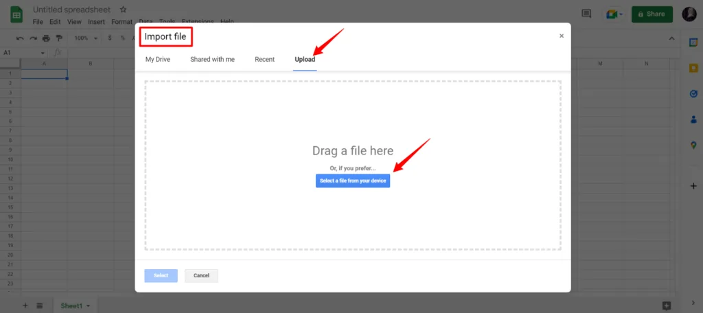 Upload button