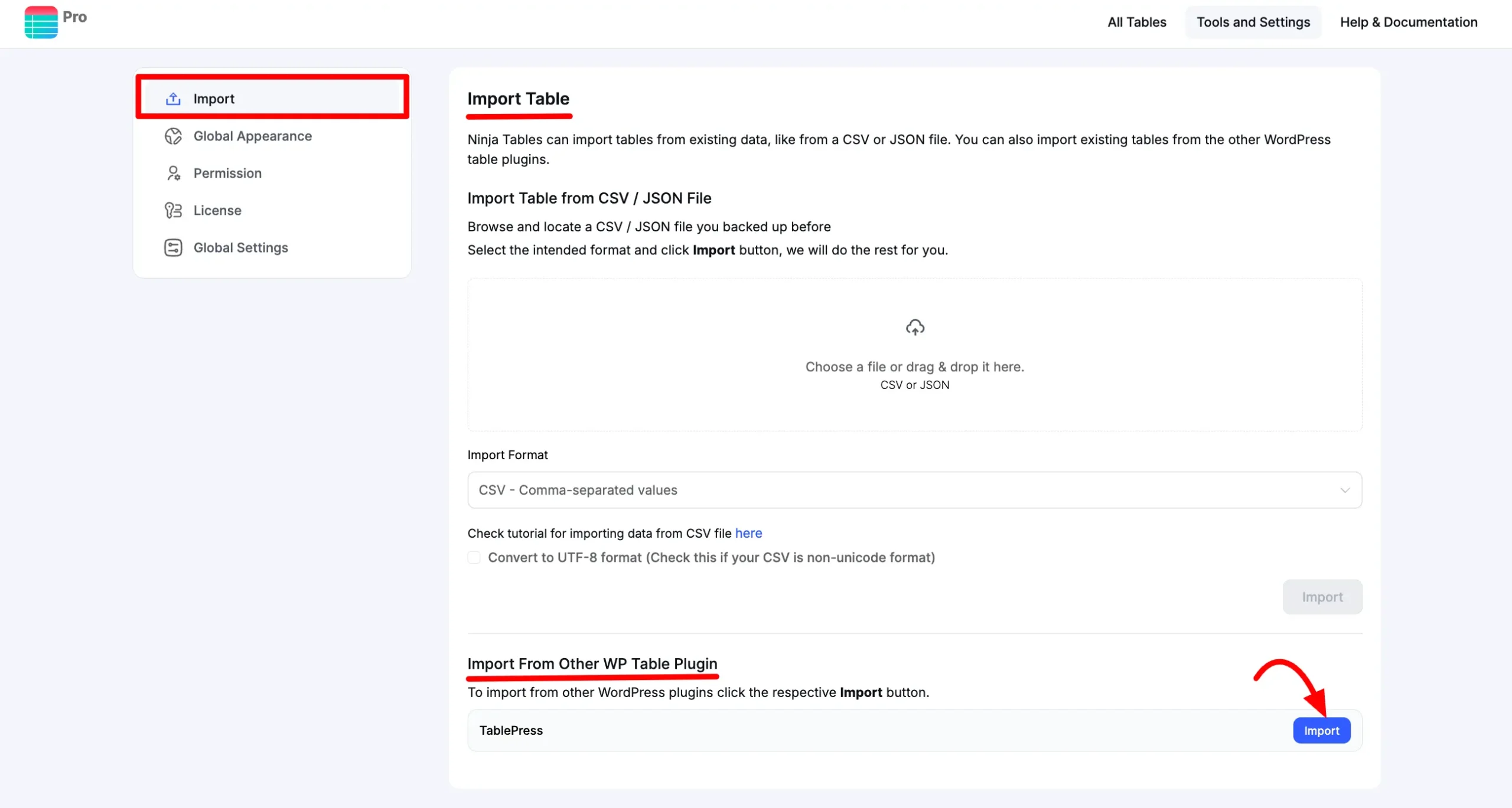 Import From WP Table Plugin