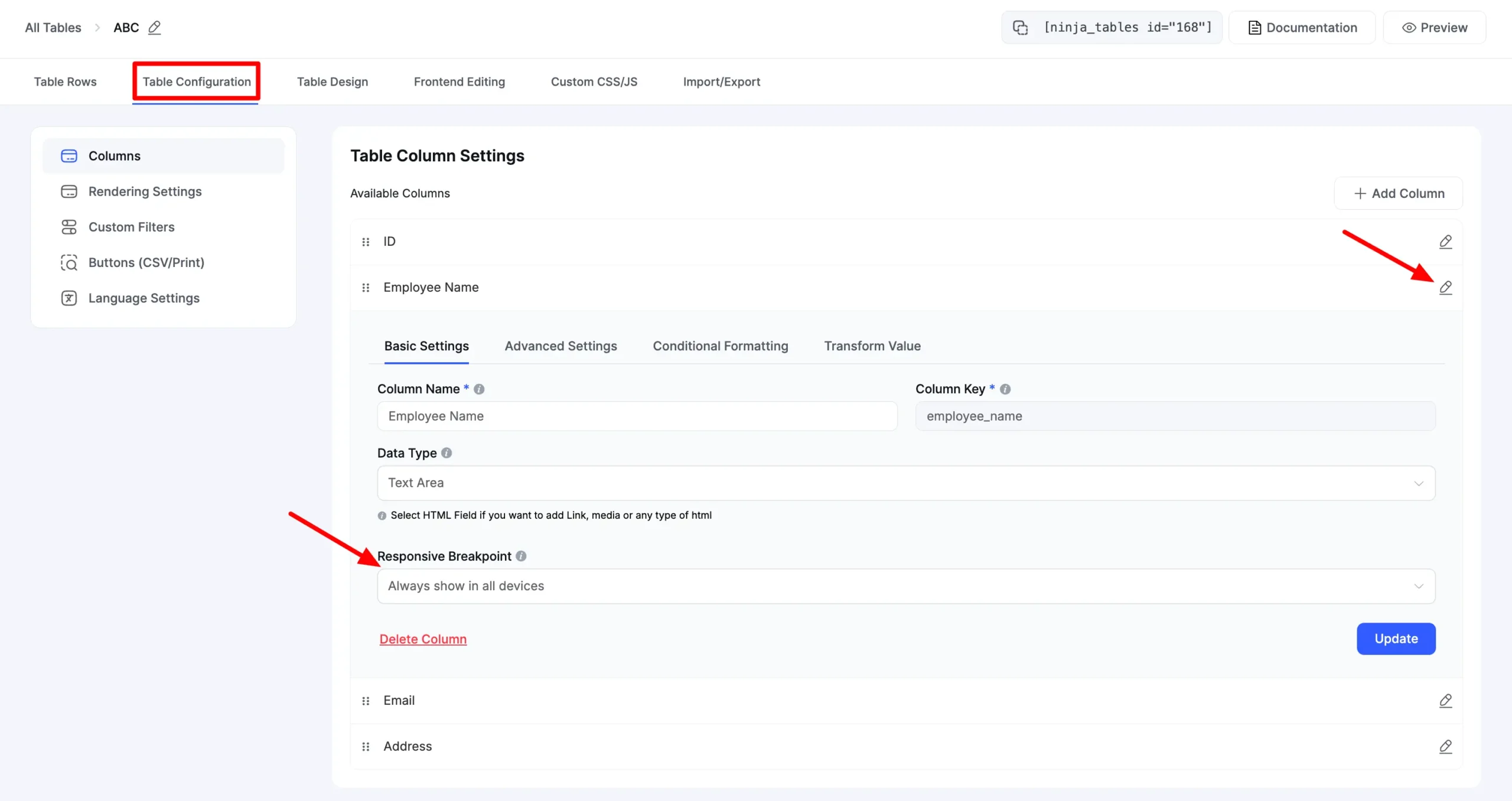 Column Responsive Breakpoint 