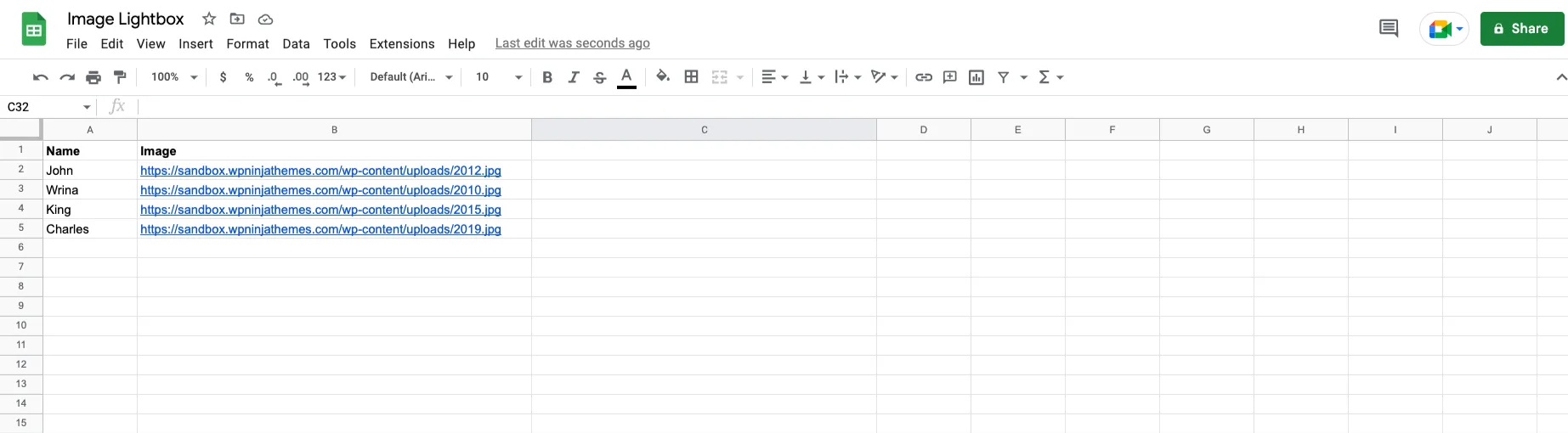 image link in Google Sheets