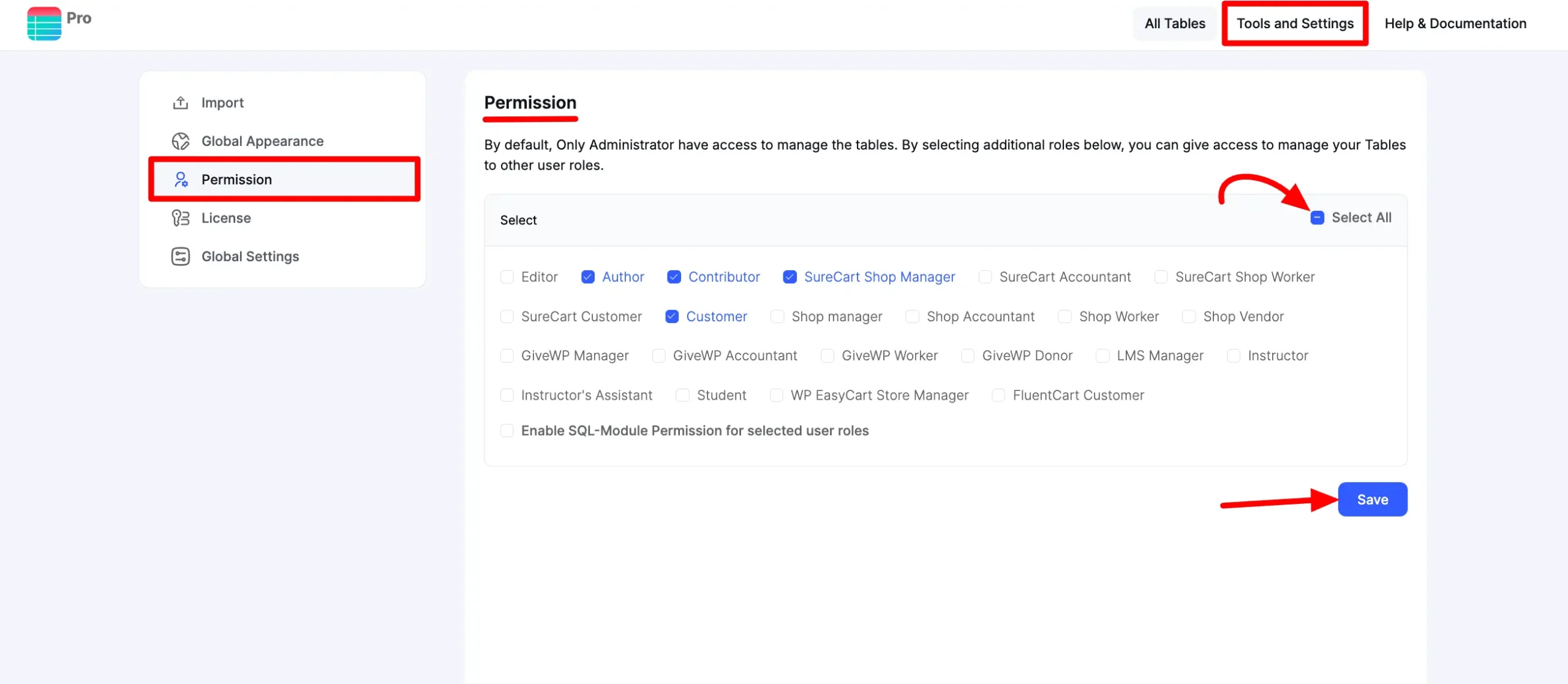 Permission option