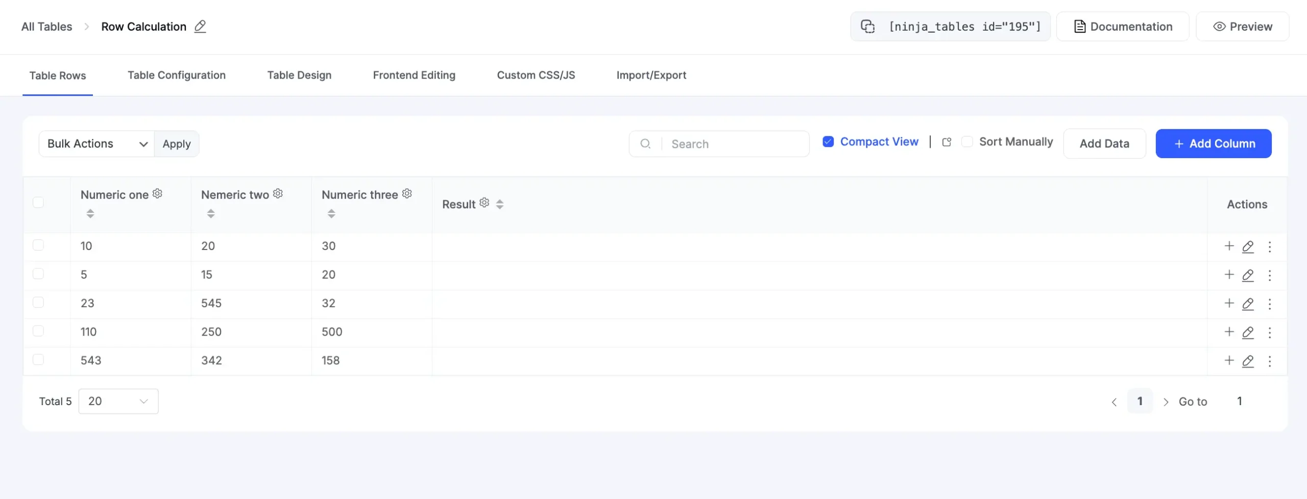 Calculate Tabular Data